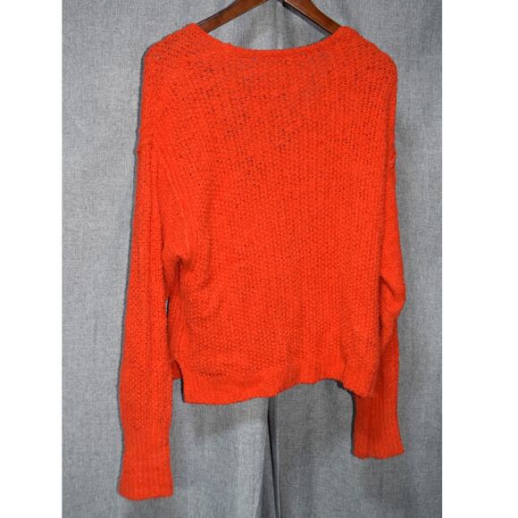 Free People Burnt Orange Open Knit Deep V Sweater – Size M - Picture 3 of 3